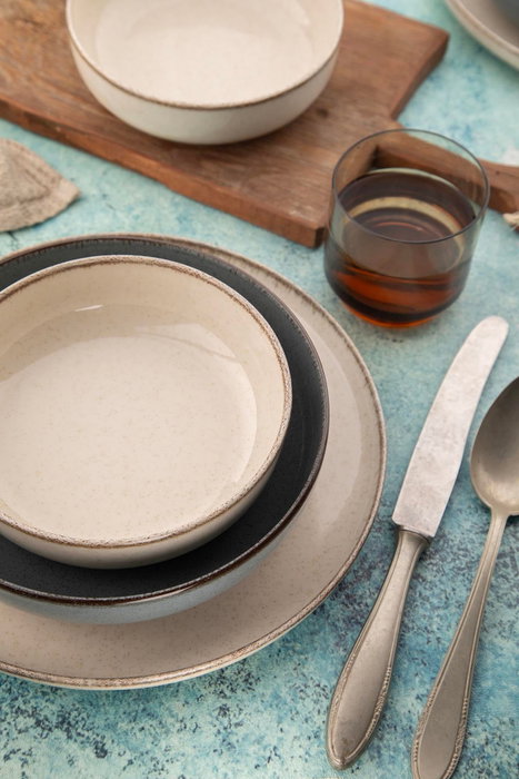 Hermia Juego de Cena de Porcelana de 16 Piezas Crema y Azul